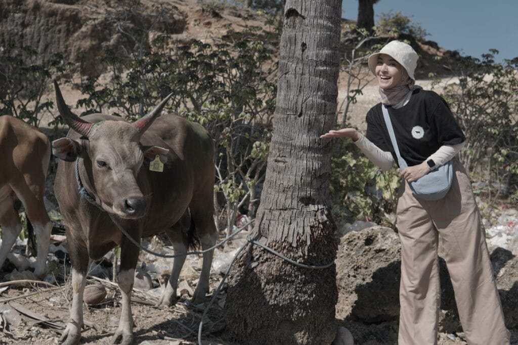 nabila ishma tebar hewan kurban di rote ndao ntt 4 dompet dhuafa Nabila Ishma berpose bersama sapi kurbannya yang akan disembelih di Desa Papela, Rote Ndao, NTT.