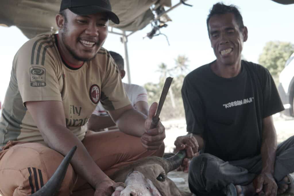 nabila ishma tebar hewan kurban di rote ndao ntt 8 dompet dhuafa Warga Desa Papela bergotong royong memotong daging-daging kurban untuk dibagikan kepada sesama warga.