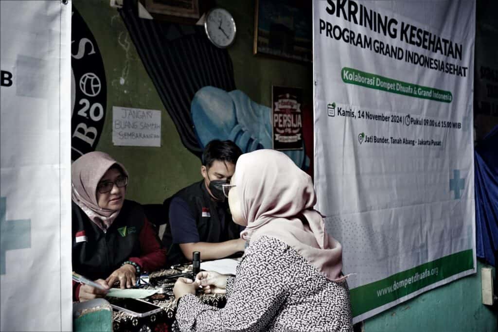 layanan kesehatan gratis9 dompet dhuafa Skrining kesehatan “Grand Indonesia Sehat” kolaborasi Dompet Dhuafa dengan Mall Grand Indonesia untuk masyarakat wilayah Jati Bunder, kebon Kacang, Jakarta Pusat, Kamis (14/11/2024).
