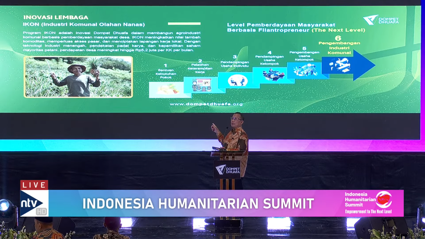 ihits 2026 dompet dhuafa Ketua Pengurus Yayasan Dompet Dhuafa Republika, Ahmad Juwaini saat menyampaikan “Public Expose 2026 Atas Laporan Kinerja 2025” pada acara “Indonesia Humanitarian Summit (I-HitS)” dengan tema “Empowerment to the Next Level”, di Nusantara TV Tower, Pulomas, Jakarta Timur, Kamis, 15 Januari 2026.