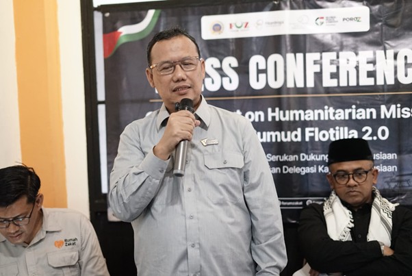 presscon foz gsf 20 2 dompet dhuafa Ahmad Juwaini dalam Press Conference: Crisis Report on Humanitarian Mission GSF 2.0 di Jakarta Pusat, Rabu (20/05/2026).