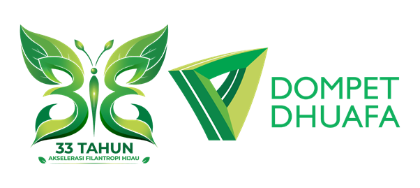 Dompet Dhuafa logo with a green butterfly emblem and '33 Tahun' anniversary text of the NGO branding.