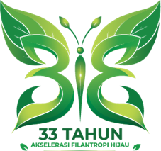 Green butterfly-shaped logo with the number 33 forming the wings, celebrating 33 years.