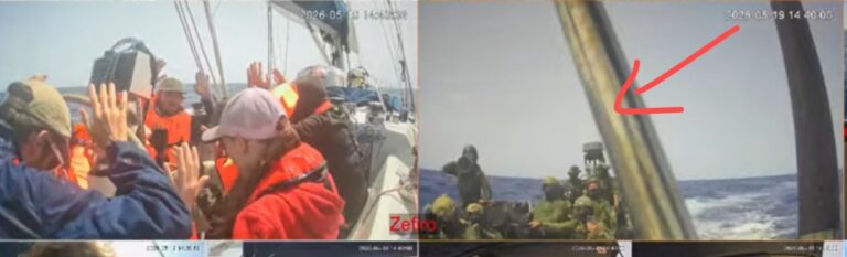 whatsappimage20260520at181425768x233 dompet dhuafa Two-panel image: left shows people in orange life jackets on a sailing vessel, waving at the camera; right shows a rescue-at-sea scene with crew on deck and a red arrow pointing to a target area.