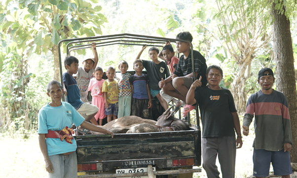 pertumbuhan thk 2026 6 dompet dhuafa Group of children and adults posing with a large hunted boar on the back of a pickup truck in a forest clearing.